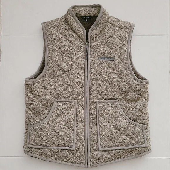 Simply Southern Quilted Heathered Gray Plush Lined Vest with Pockets Sz S-M - Picture 3 of 12